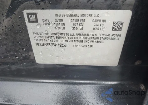 2015 Chevrolet Sonic Ltz Auto from USA, damaged, VIN 1G1JE6SB0F4119250